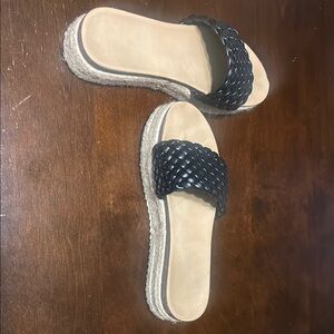 Black Woven Slide Sandals